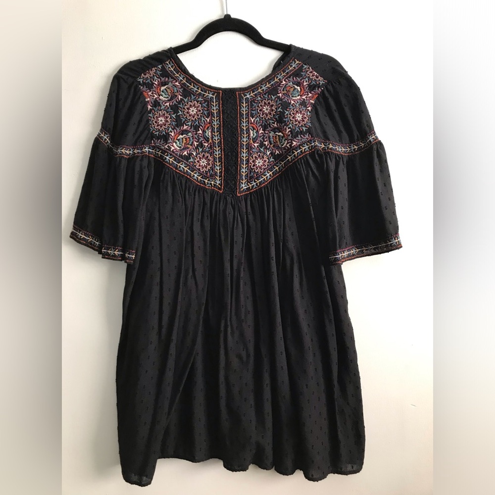 Zara- Embroidered Black Romper Babydoll Dress